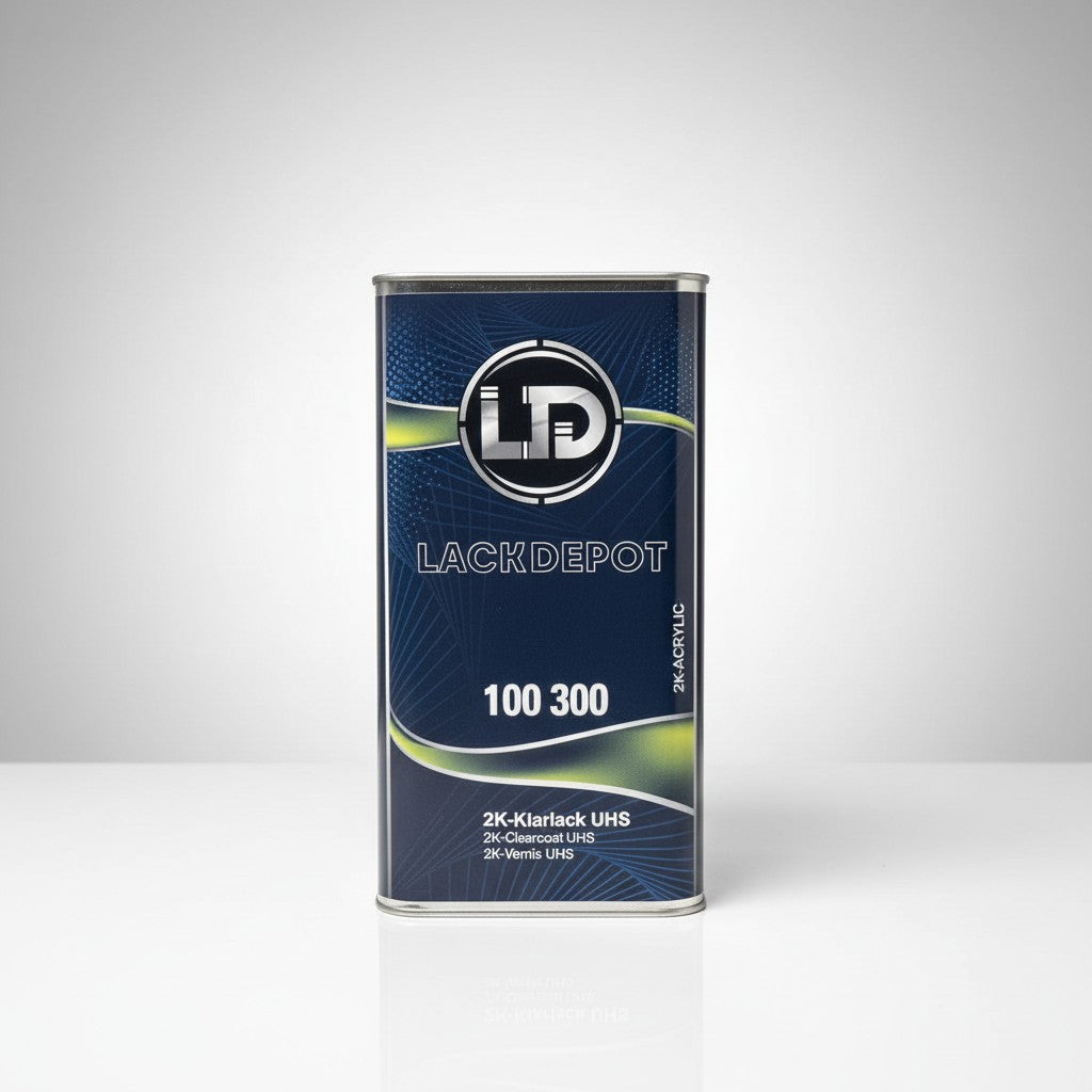Lack Depot 2K-Klarlack UHS 5L professional automotive clearcoat in a metal container for high-gloss finish.