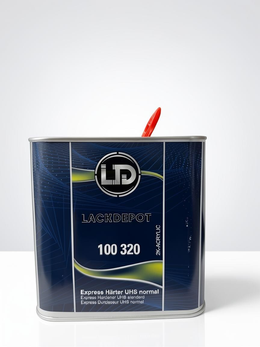 Lack Depot LD Express UHS standard hardener 2.5L metal container for 2K clear coat with blue and green branding