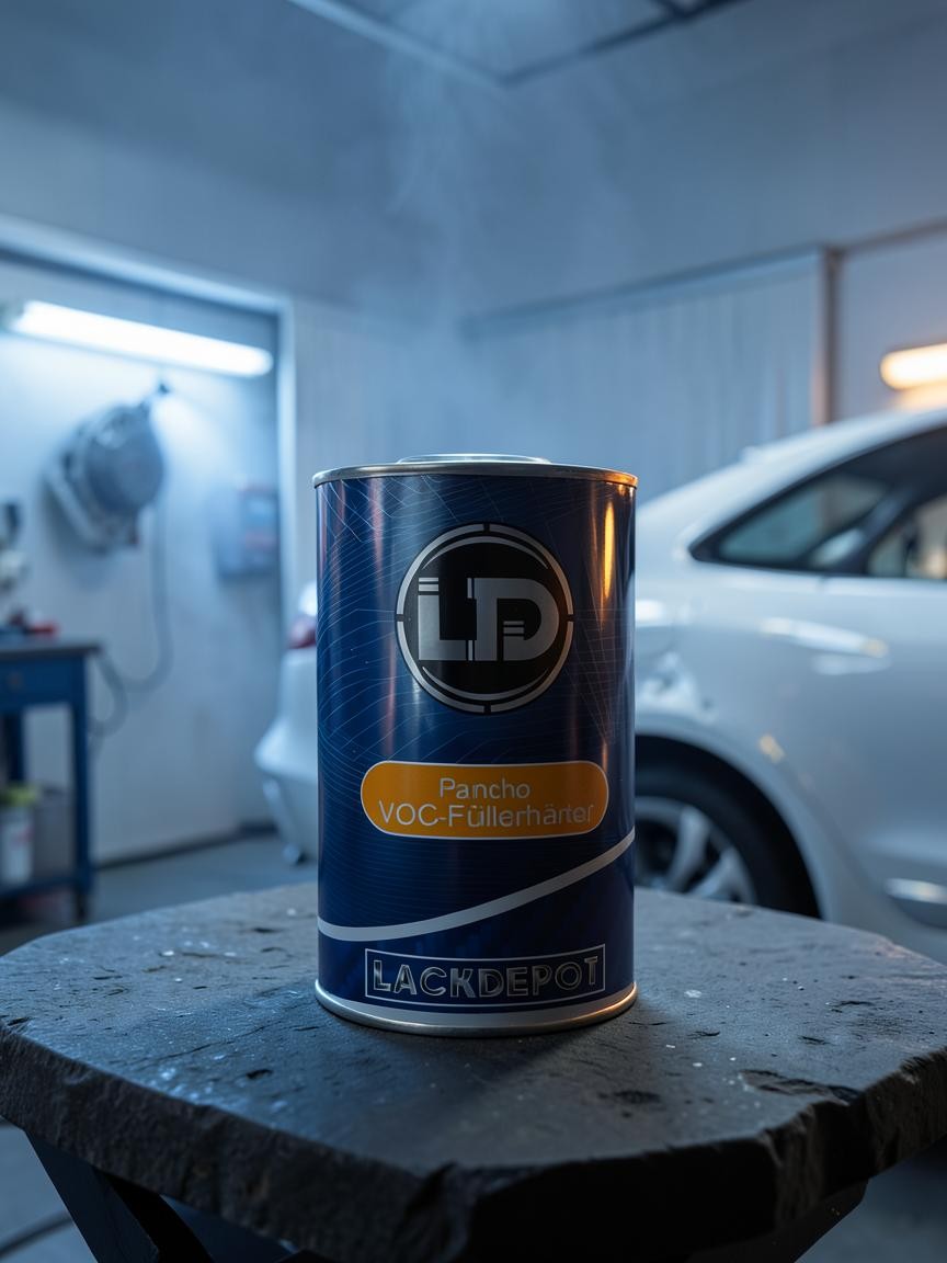 Lack Depot LD Pancho VOC-Füllerhärter 1L can for 2K automotive filler in a professional workshop setting