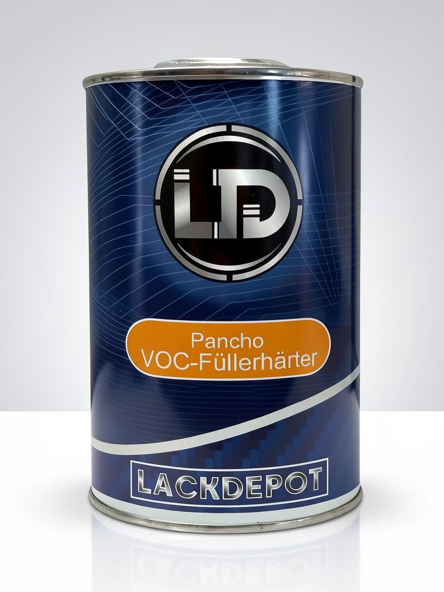 Lack Depot LD Pancho VOC-Füllerhärter 1L metal can for 2K automotive primer with blue and orange branding.