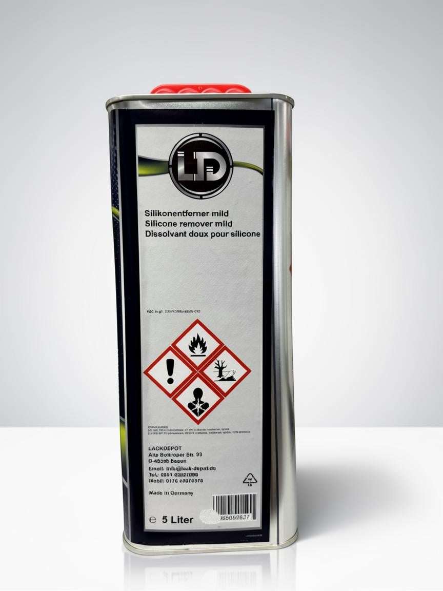 Lack Depot LD mild silicone remover in a 5-liter metal canister for professional surface cleaning before painting.